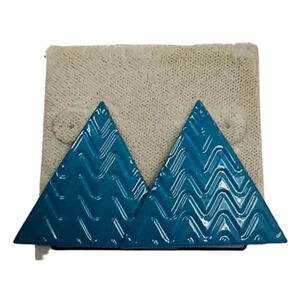 Vintage Blue Wavy Textured Enamel Triangle Stud Earrings
